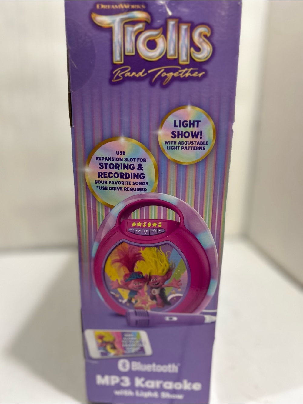Trolls Pink and Purple Kids MP3 Karaoke Player with Light Show